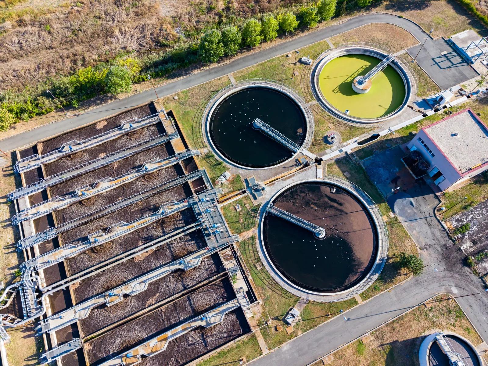 Aerial view of a wastewater treatment plant