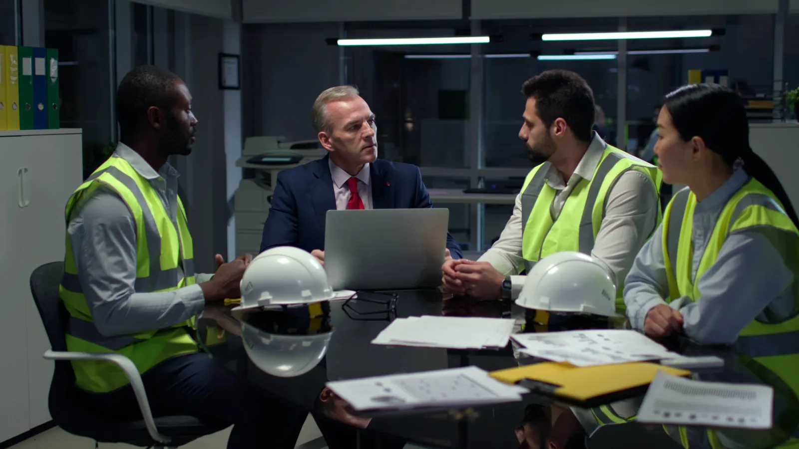 Manager meeting with industrial engineers