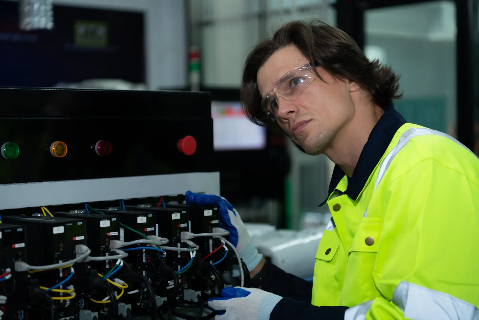 Engineer adjusting control electronics in an automation cell