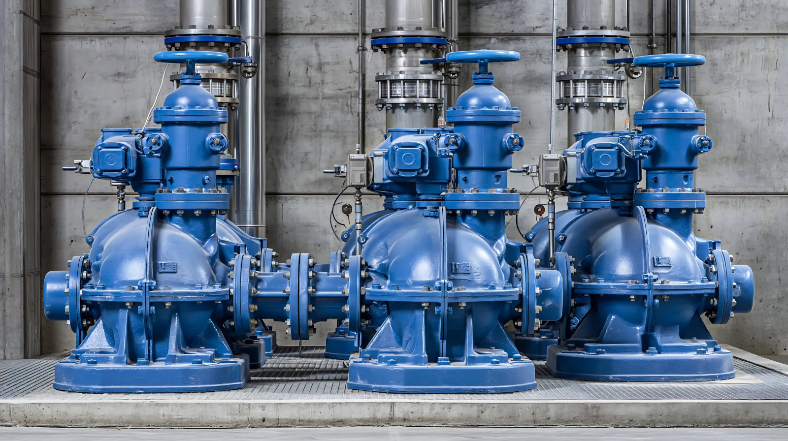 Centrifugal pumps in an industrial piping system